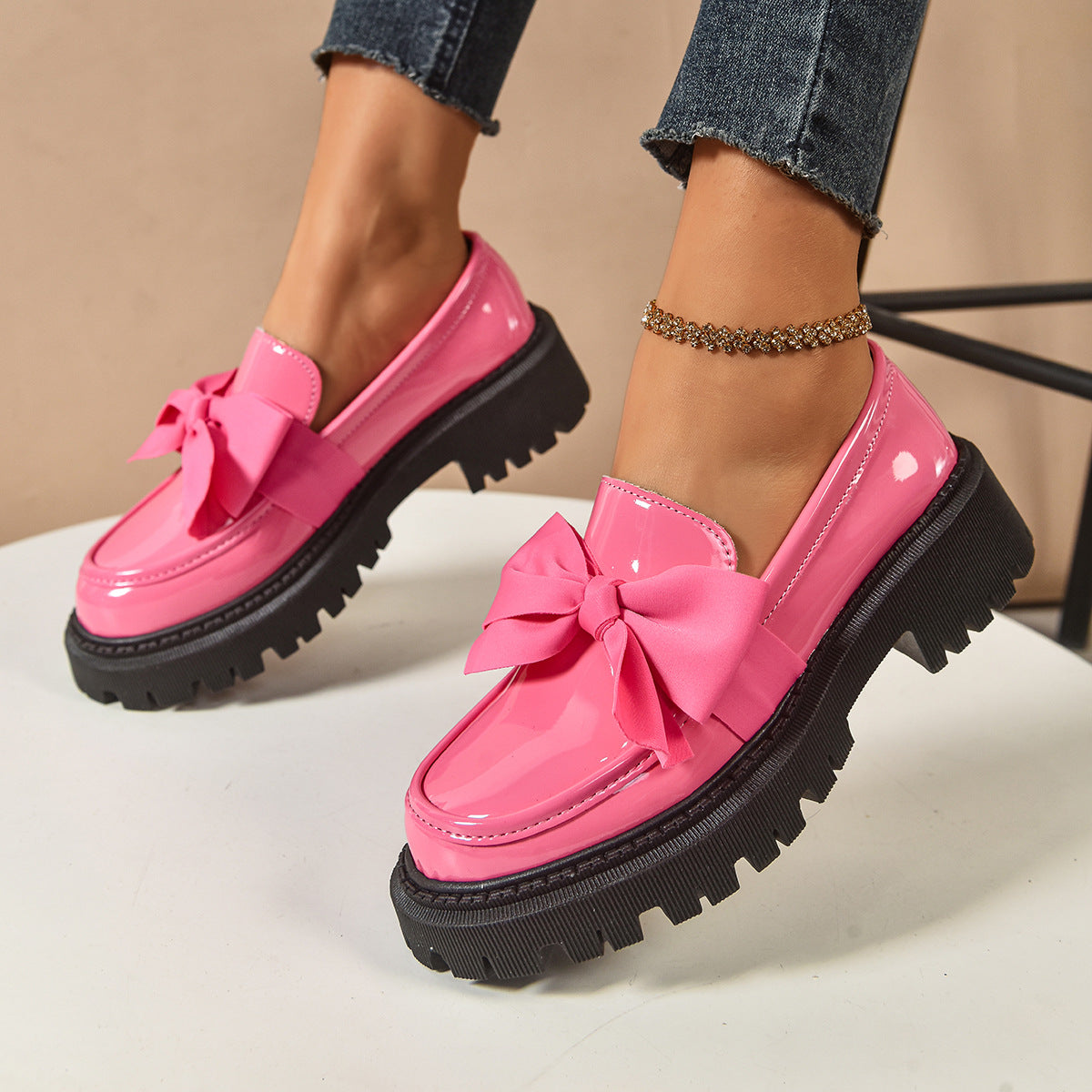 Bow-tie Loafer Shoes For Women Vintage Style