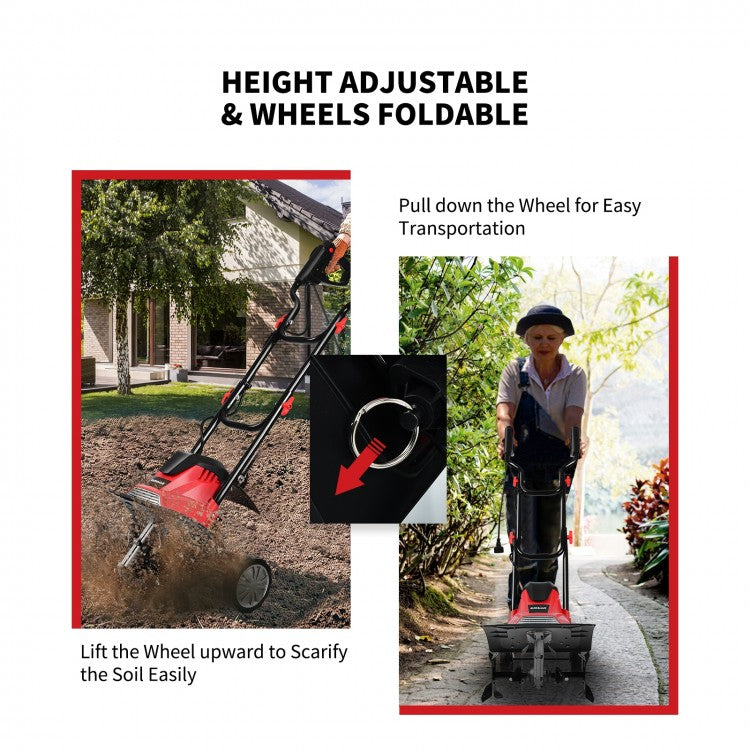 Corded Electric Tiller and Cultivator 9-Inch Tilling Depth
