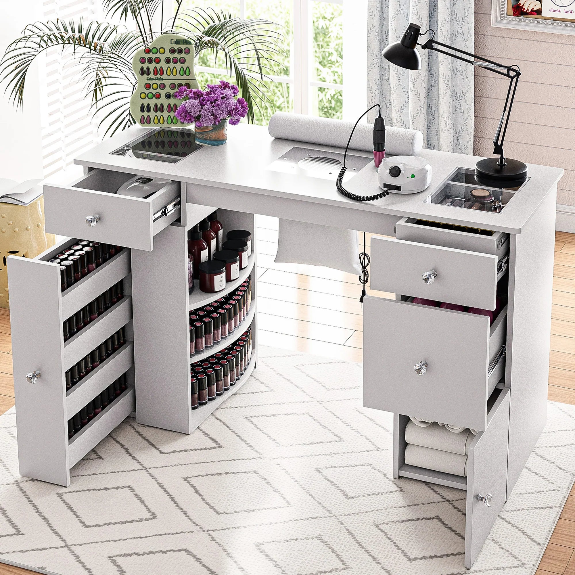 Manicure Table Glass Top w/Dust Collector