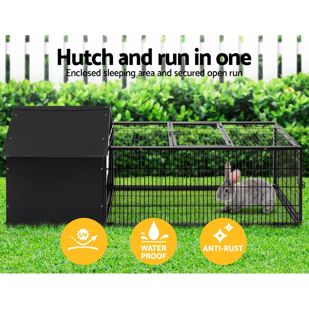 Weatherproof Metal Rabbit Hutch w/ Run & Secure Locks i.Pet