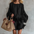 Loose-fitting Lantern-Sleeve Top And Shorts Two-Piece Set For Women