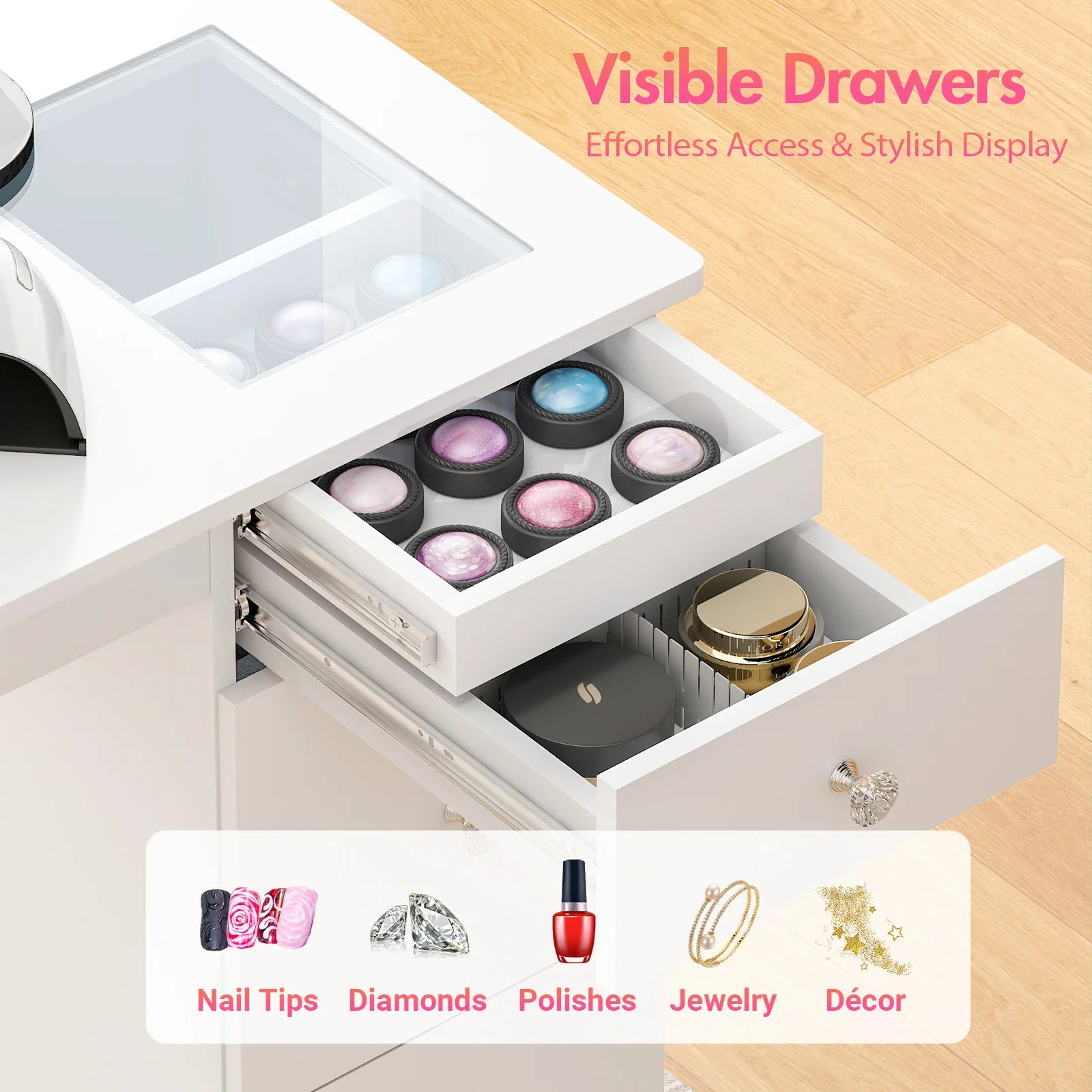 Manicure Table Glass Top w/Dust Collector
