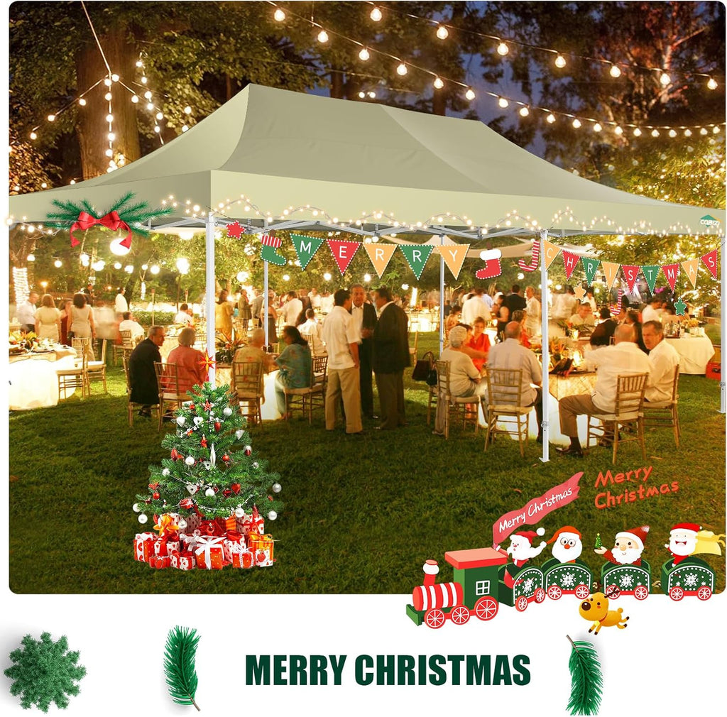 COBIZI 10x20 Heavy Duty Pop up Canopy Tent with 6 sidewalls Easy Up Commercial Outdoor Canopy Wedding Party Tents for Parties All Season Wind & Waterproof Gazebo with Roller Bag,Black(Frame Thickened)