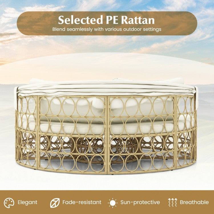 Outdoor Patio Round Daybed with Retractable Canopy and Soft Cushions