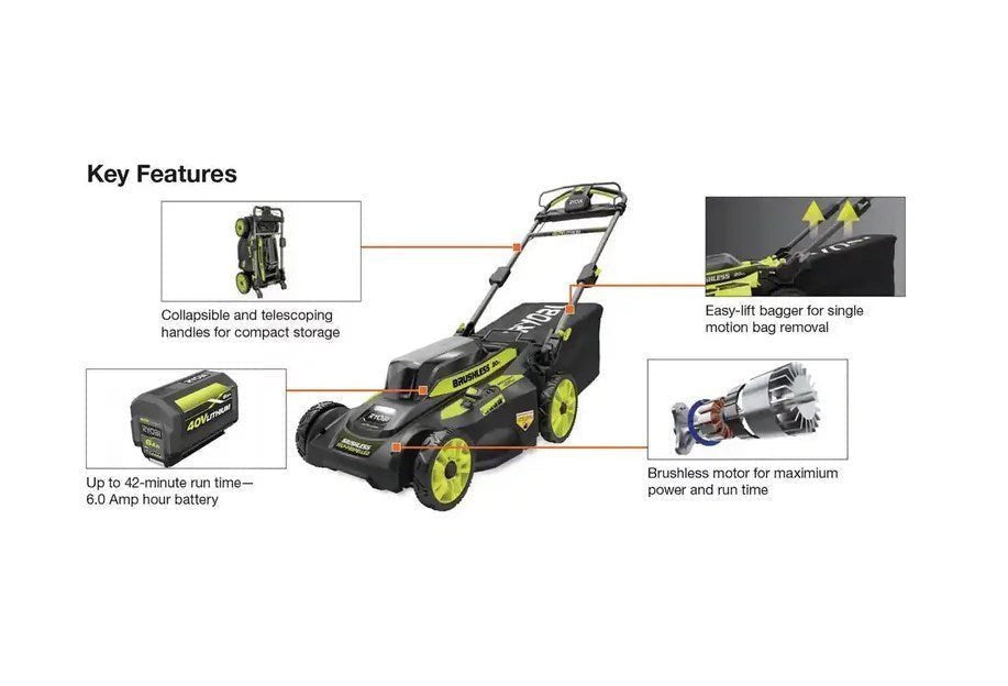 RYOBI 40V Self-Propelled Cordless Lawn Mower | 20” Brushless | 6.0Ah Battery & Charger Included