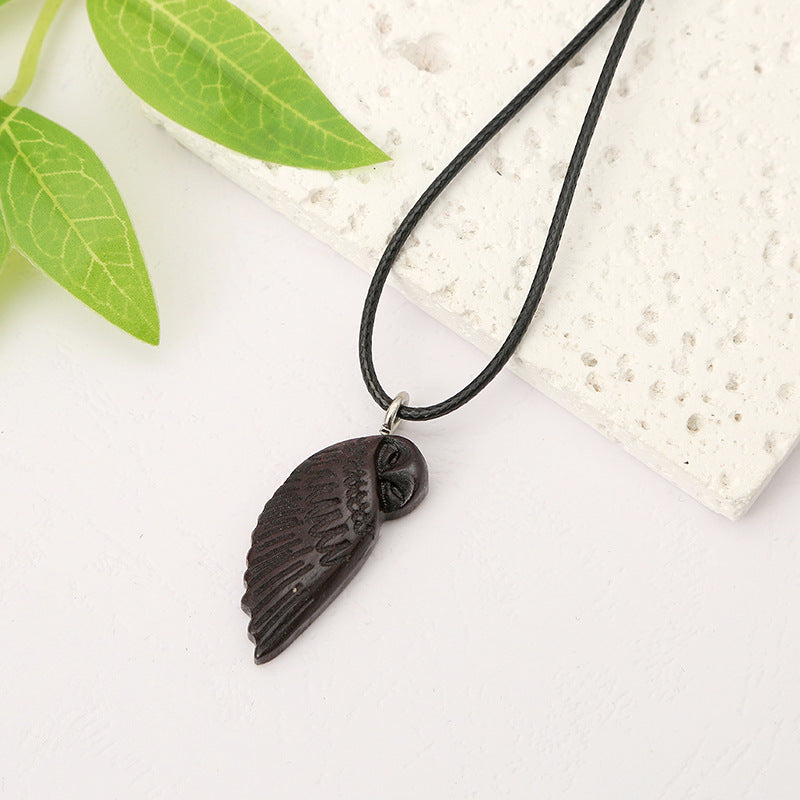 Wooden Owl Pendant Creative Craft Necklace