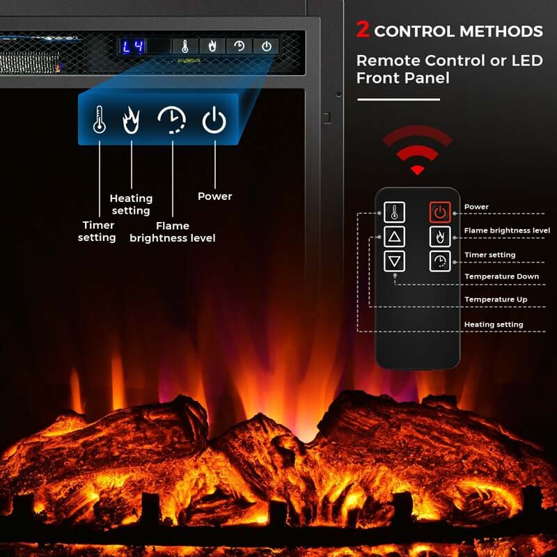 26" 1500W Electric Fireplace Insert, Recessed Electric Fireplace Heater with Adjustable Flame Effect