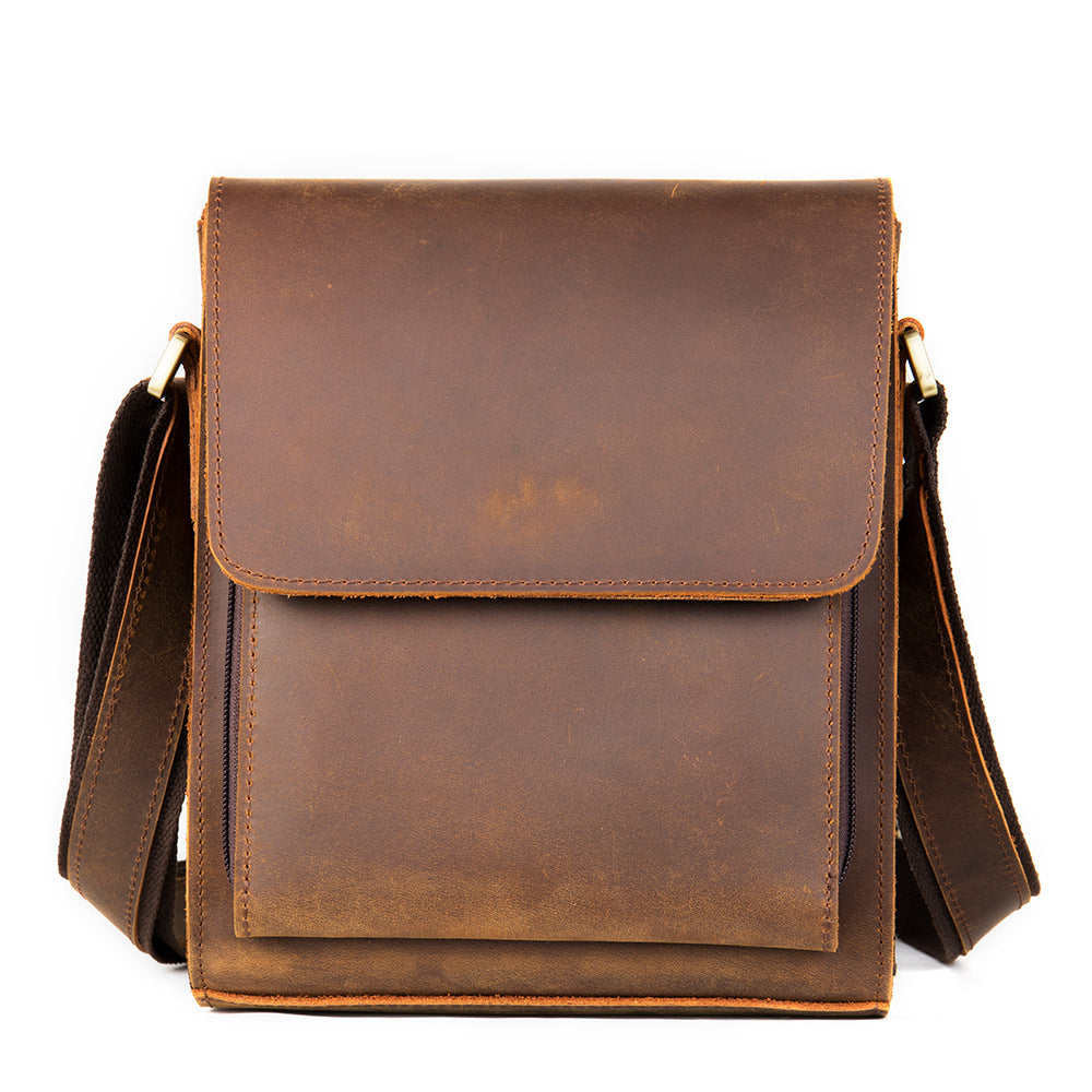 Genuine Leather Mens Shoulder Fashion Saddle Leather Crossbody Casual Messenger Bag