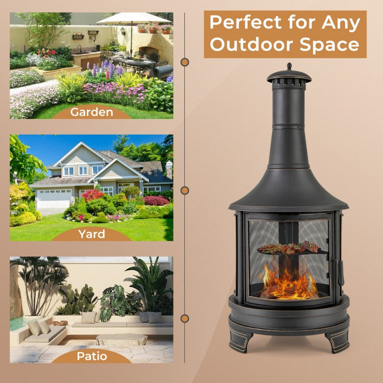 30 Inch Outdoor Fire Pit Chininea with Grill for Garden Backyard BBQ Bonfire Deck and Patio