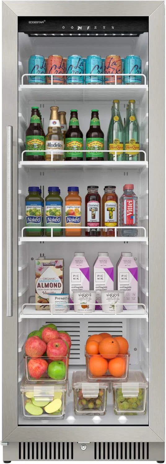 EdgeStar VBM101 22" Wide 10.1 Cu. Ft. Commercial Beverage Merchandiser �C Stainless Steel, Temp Alarm, Reversible Door