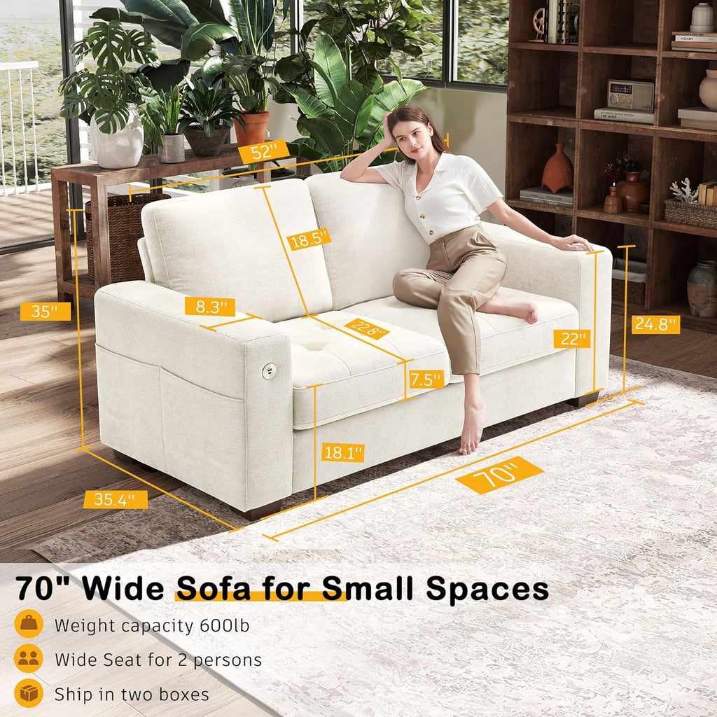 Hanherry 89" Sofa for Living Room, Modern Comfy Sofa with Medium Firm Seat Cushion, Removable Cover,Wide Armrest,USB/Type-C Port,Chenille Fabric Couches for Small Space,Apartment