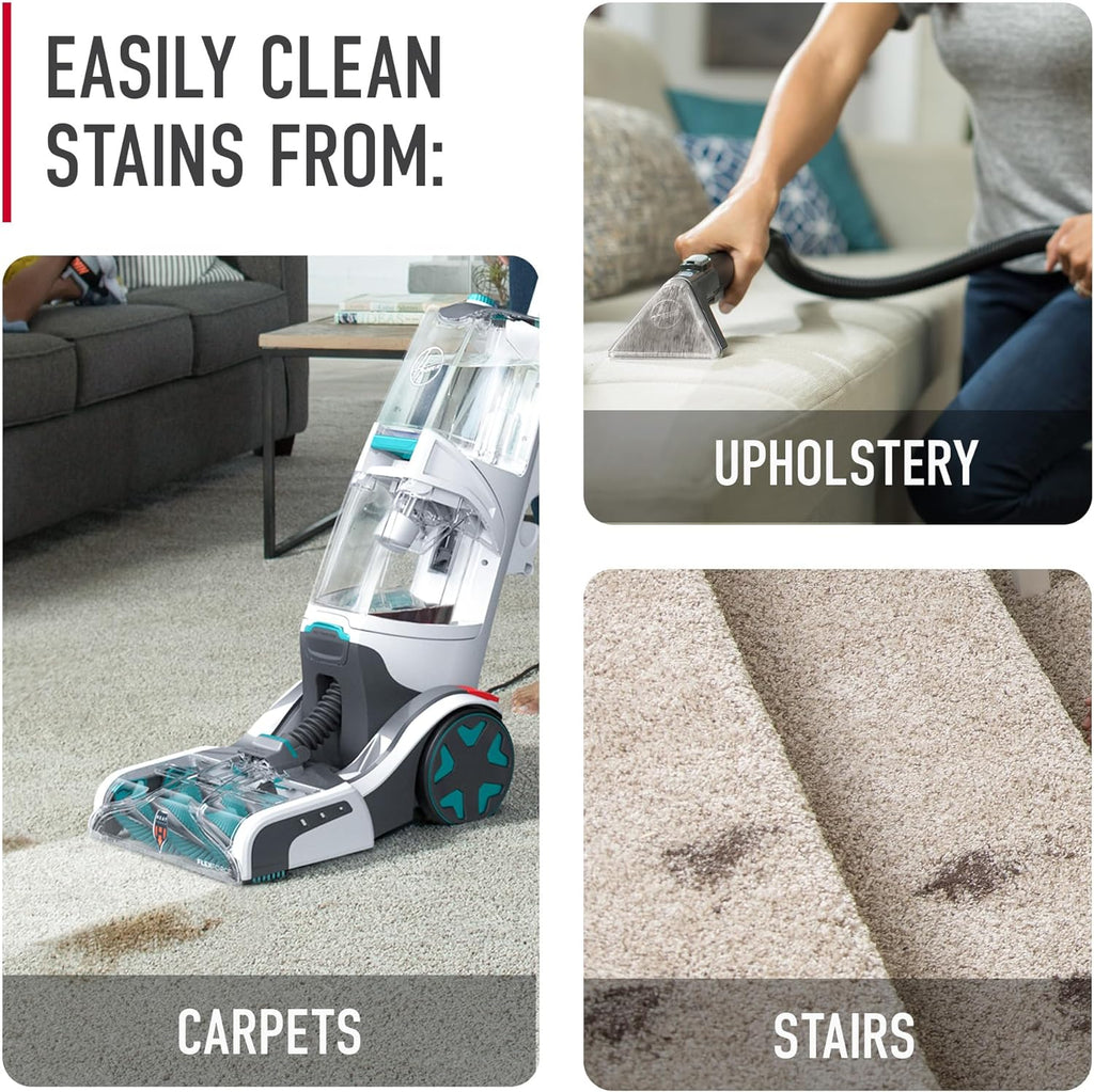 Hoover SmartWash+ Automatic Carpet Cleaner Machine, for Carpet and Upholstery, Deep Cleaning Carpet Shampooer, Carpet Deodorizer and Pet Stain Remover FH52000, Turquoise