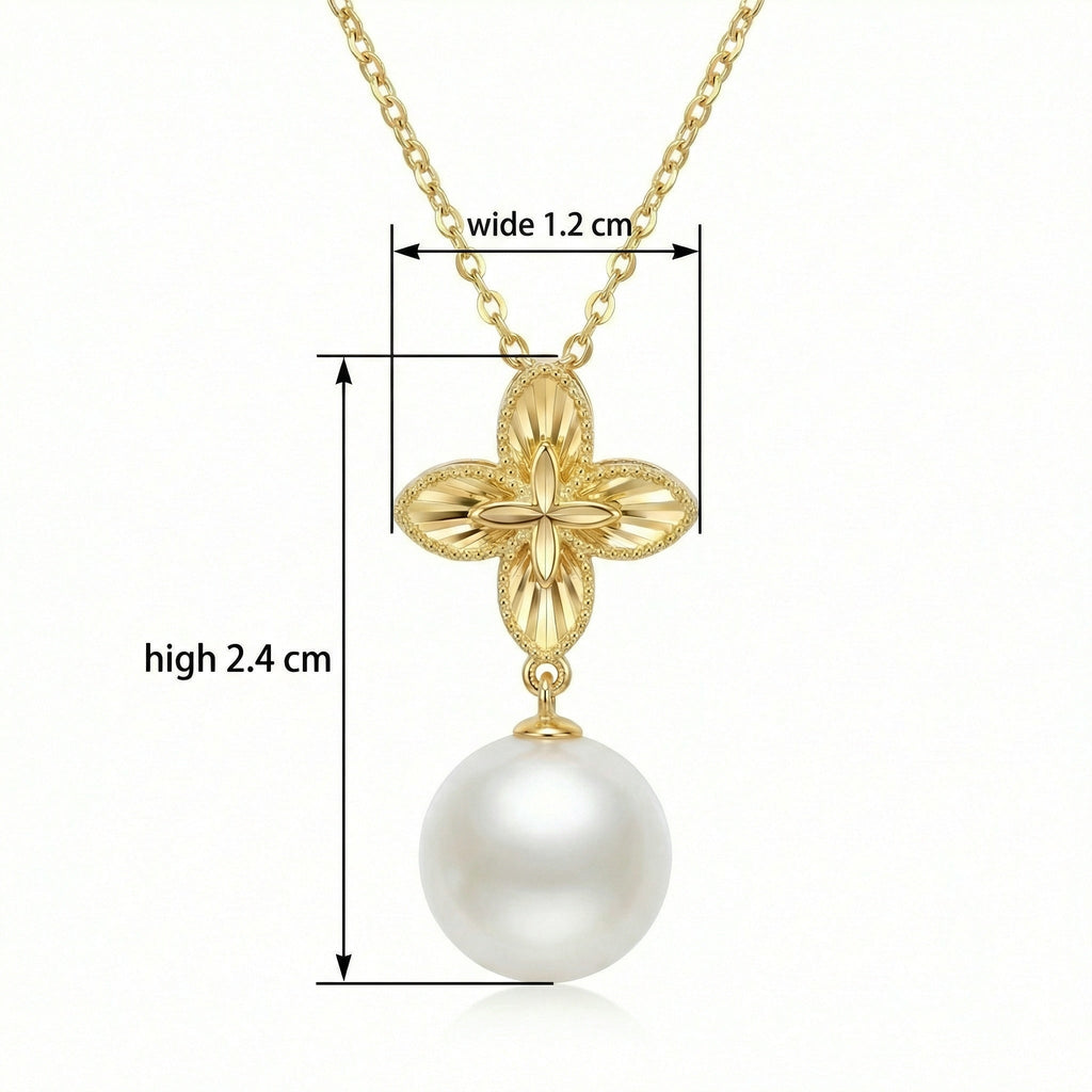 925 Sterling Silver Radiant Floral Motif Pendant Necklace with Lustrous White Pearl Drop