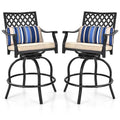 2/4 Pcs 360° Swivel Rocking Bar Stools with Back & Soft Cushions, Steel Frame Outdoor Bar Height Dining Chairs