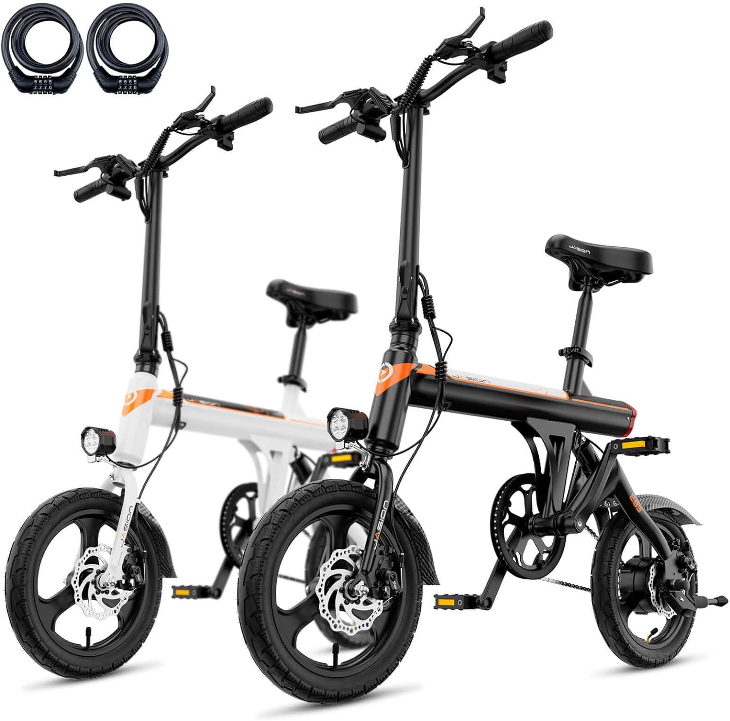Jasion EB3 Electric Bike Adults 21mph, 500W Peak Motor, 270Wh Battery, Rear Suspension, 3 Levels Assist, 14" Folding Ebike for Adults and Teens, Complies to UL2849
