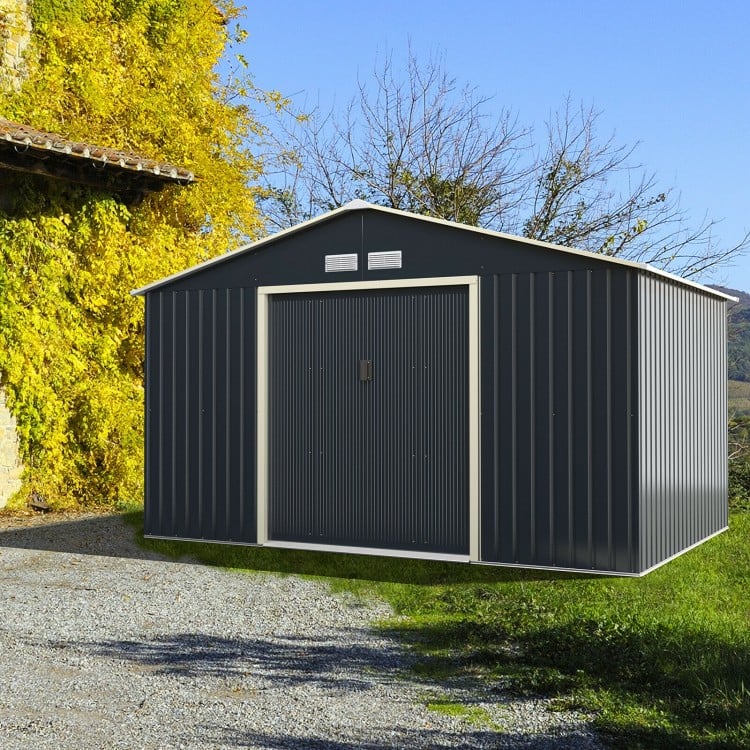 11 x 8 Feet Metal Storage Shed for Garden and Tools with 2 Lockable Sliding Doors