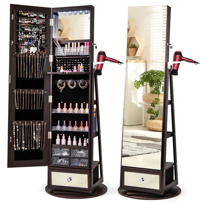 Giantex 360�� Swivel Jewelry Cabinet w/Full-Length Mirror
