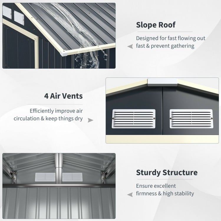 11 x 8 Feet Metal Storage Shed for Garden and Tools with 2 Lockable Sliding Doors