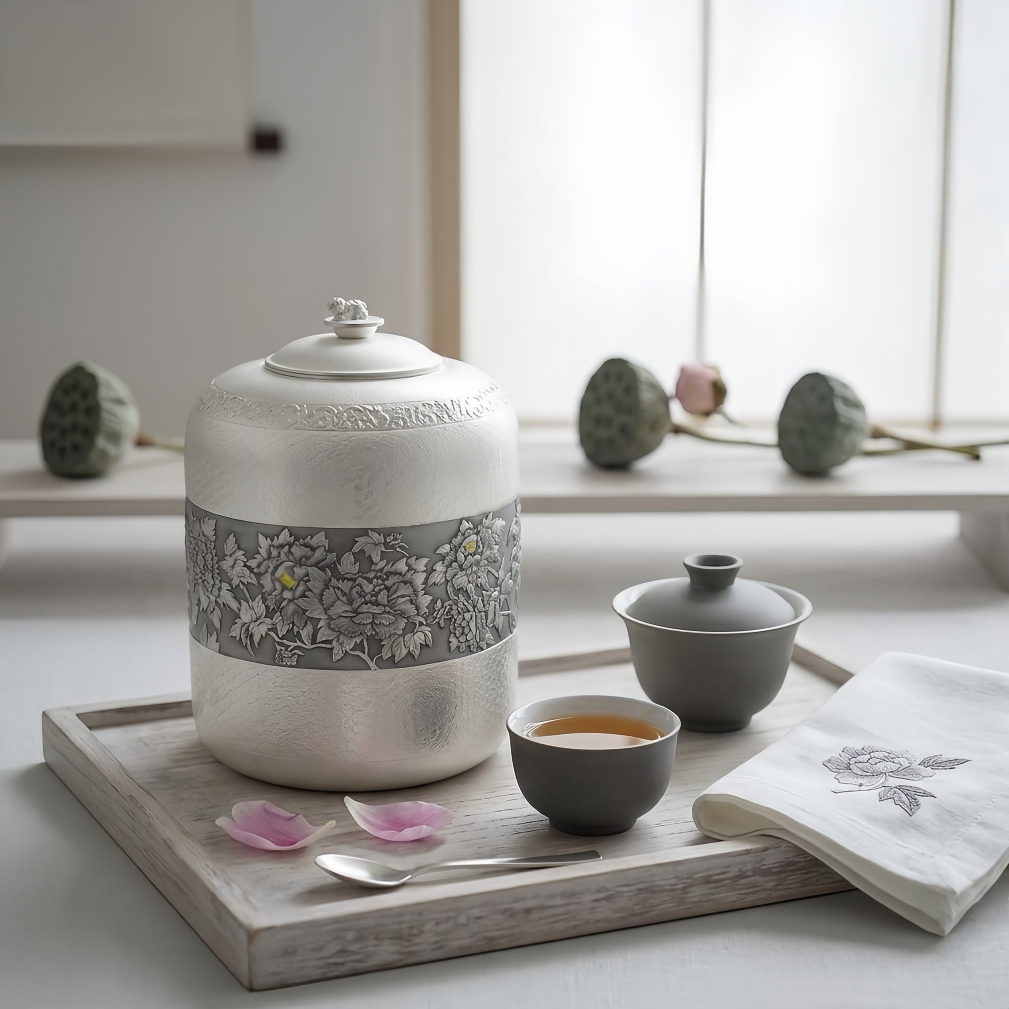 925 Sterling Silver Elegant Silver Floral Relief Decorative Jar with Honeycomb Texture and Artisan Lid Detail - Handicraft