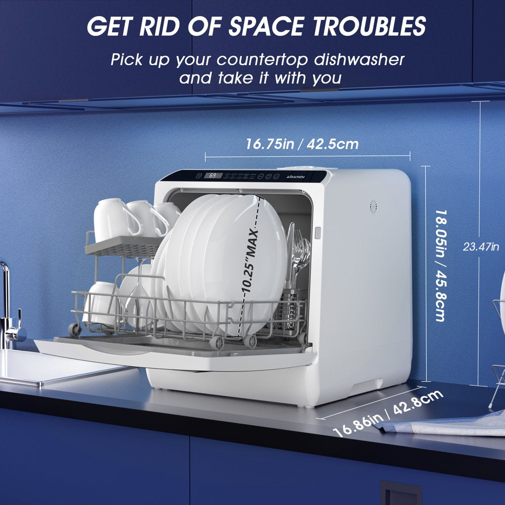 Portable Countertop Dishwasher with 5-Liter Built-In Water Tank and Air-Dry Function, 5 Washing Programs