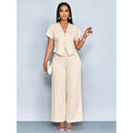 Short-sleeve V-neck Irregular Cardigan And Straight-leg Wide-leg Pants Set