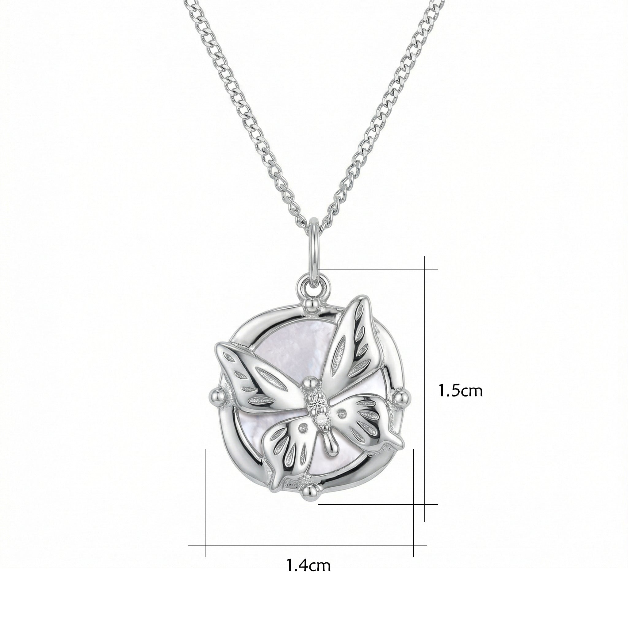 925 Sterling Silver Elegant Sterling Silver Butterfly Pendant Necklace in a Circular Frame