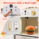 Wooden Kids Kitchen Playset with Chalkboard Ice Maker Sink Lighted Microwave
