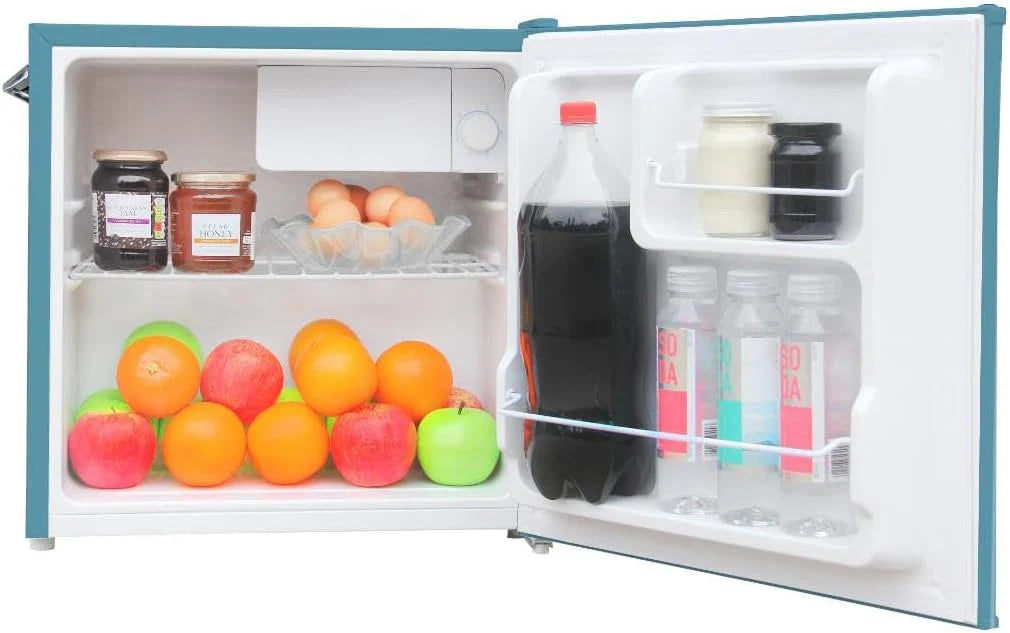 Frigidaire EFR176 Retro Compact Fridge with Chiller Mini Refrigerator with Built-in Bottle Opener for Office, Bedroom, Dorm Room or Cabin, 1.6 cu ft 16" D x 18" W x 18.5" H, Moonlight