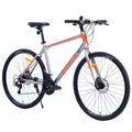 28 inch Hybrid Bike Men, Road Bike with Shimano 21 Speed, 700C Wheels, Comfort Adult Bicycle with Dual Disc Brake, 21” Lightweight Aluminium Frame, Suggested Rider 5’6′′ to 6’2′′ Tall- Silver+Orange