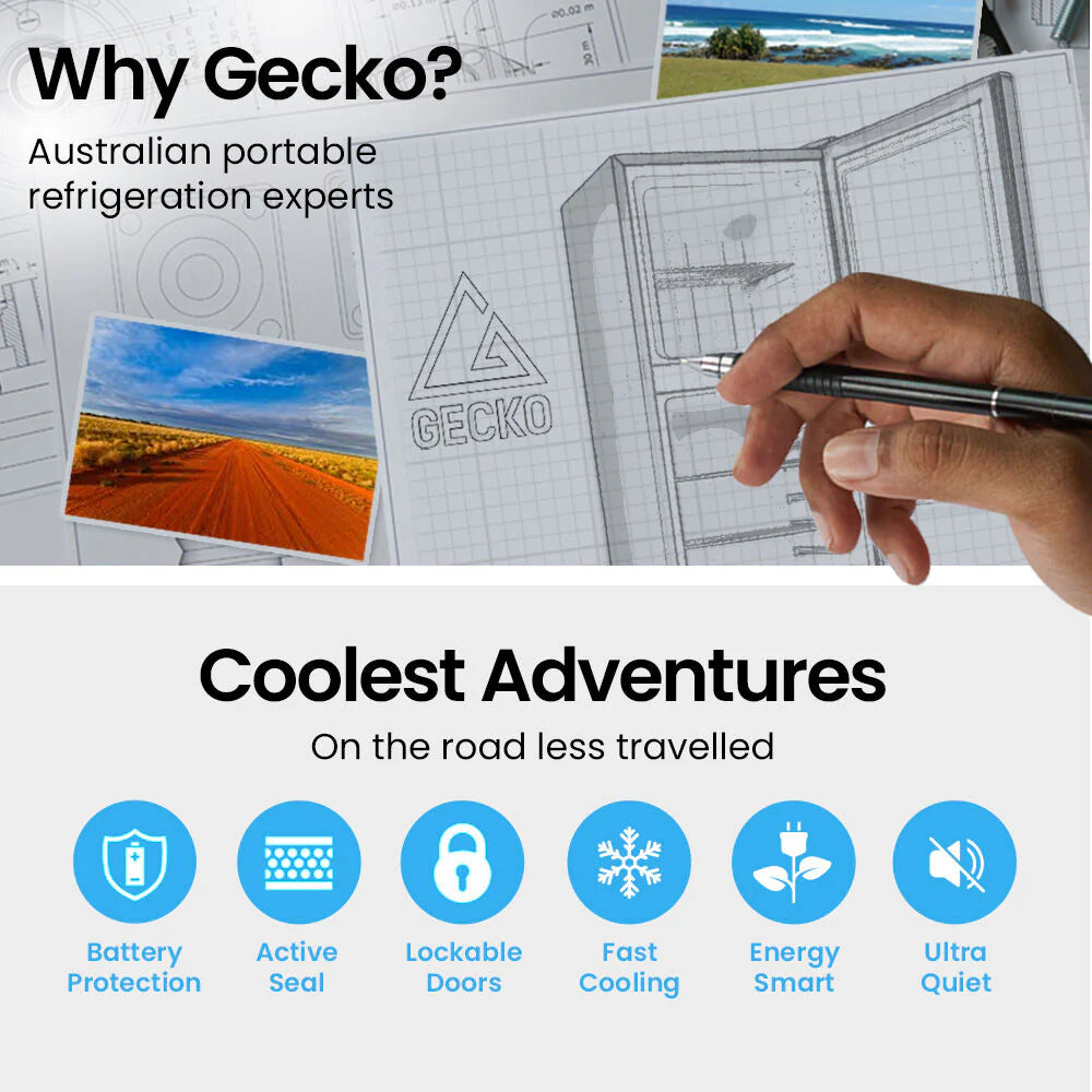 GECKO 142L Upright Portable Fridge / Freezer, 12V/24V/240V for Motorhome and Caravan, Black