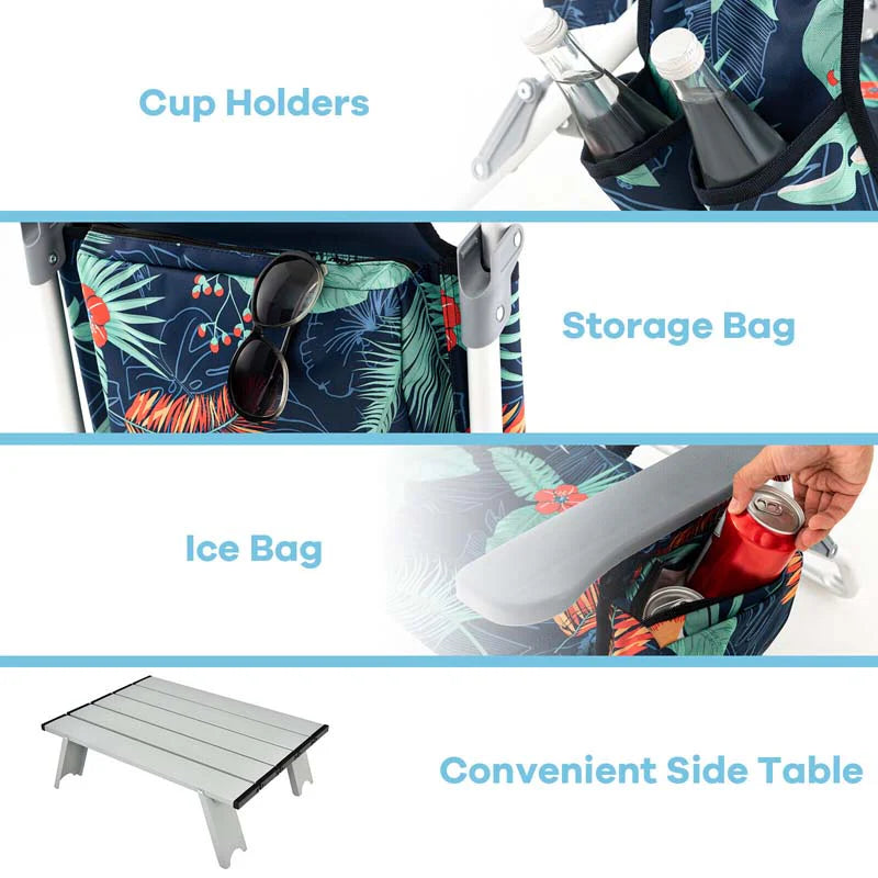 2 Pack 5-Position Outdoor Folding Backpack Beach Chair & Table Set, Patio Lawn Camping Chair Beach Sling Chair