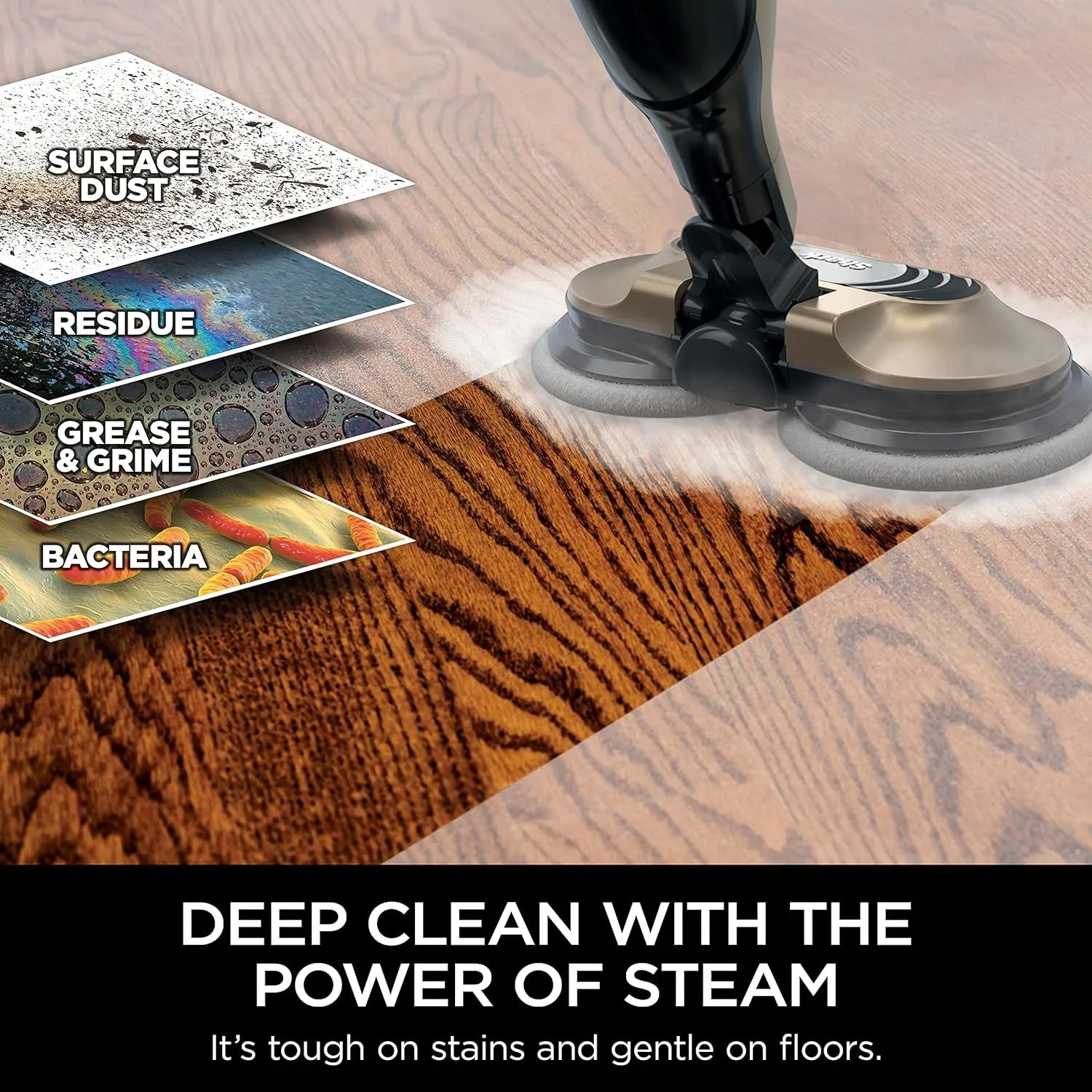 Shark Steam & Scrub Mop, Gold – 3 Steam Modes, LED Headlights, 4 Washable Pads, For Sealed Hard Floors