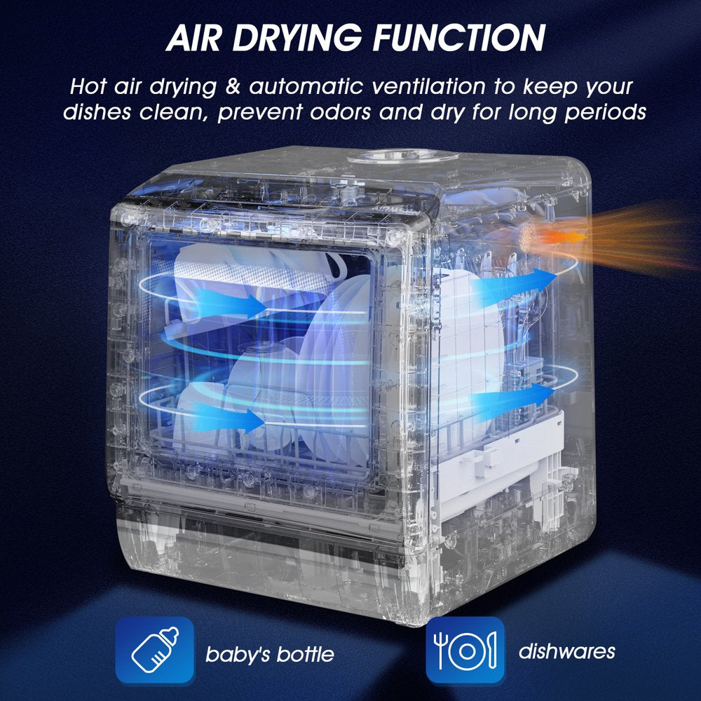 Portable Countertop Dishwasher with 5-Liter Built-In Water Tank and Air-Dry Function, 5 Washing Programs