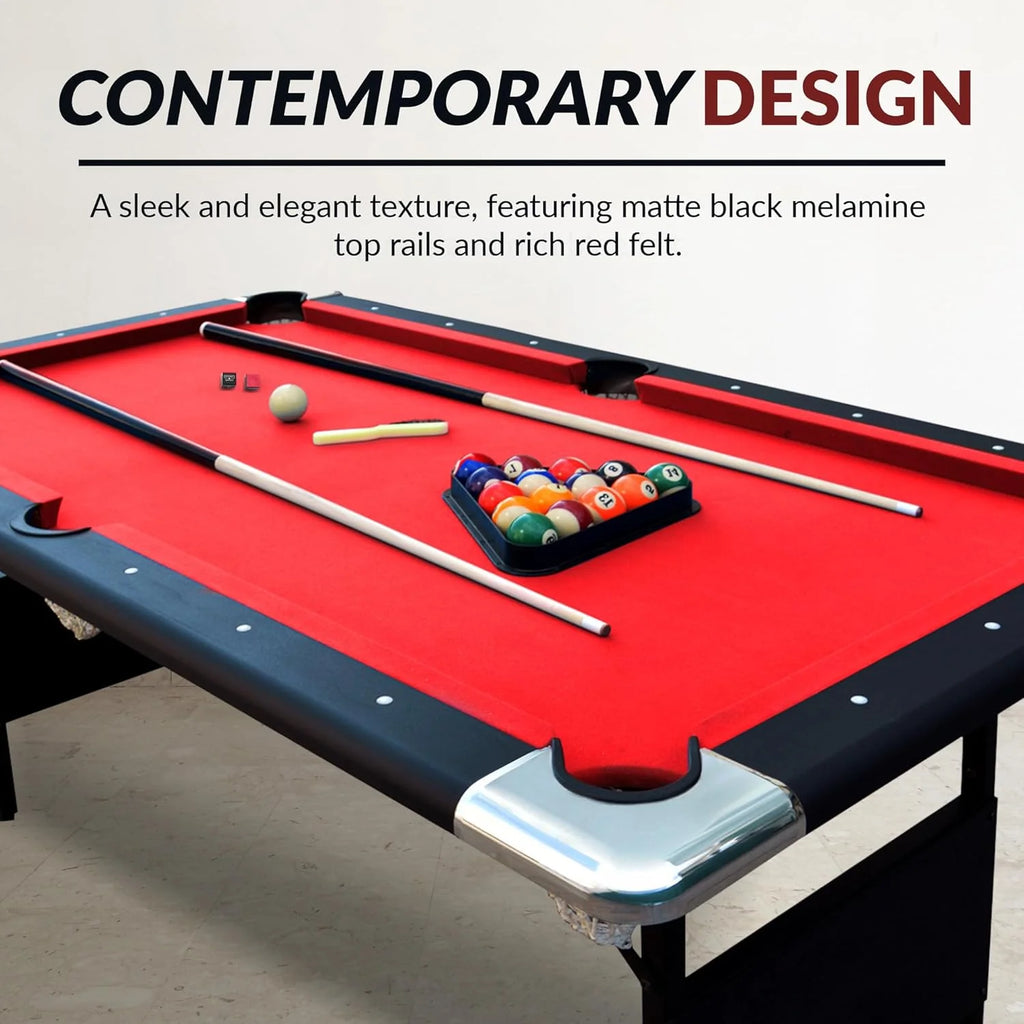 Hathaway Fairmont 6 Ft Portable Pool Table, Adults Folding Billiards Tables for Game Room with Easy Foldable Storage, Includes Full Set of Billiard Balls, Cues, Chalk & Brush