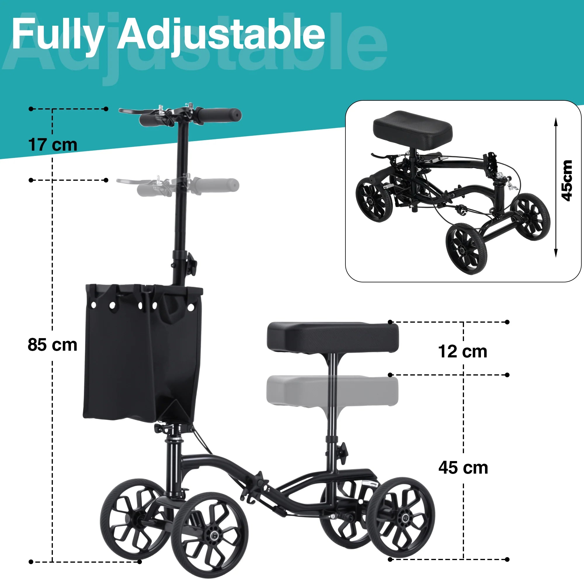 Knee Walker Scooter with 10" Rubber Tires