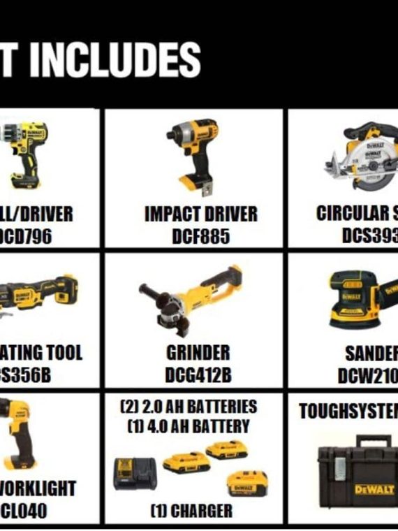 DEWALT 20V MAX Cordless 7 Tool Combo Kit with TOUGHSYSTEM Case, (1) 20V 4.0Ah Battery and (2) 20V 2.0Ah Batteries DCKTS781D2M1  sgtnighsdesigns