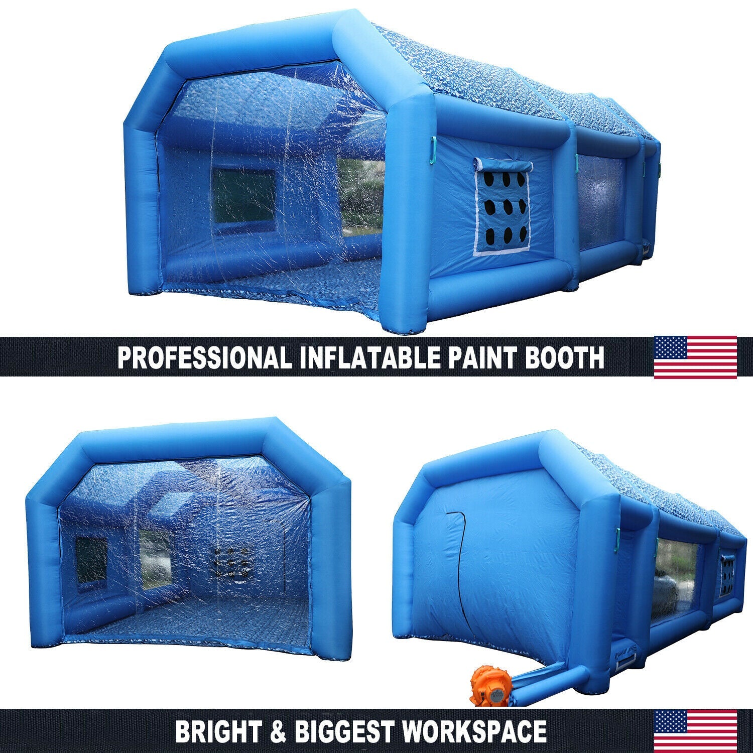 Portable Painting Tent Workstation Inflatable Spray Paint Booth 28x15x11FT with 2 Blowers 950W and 350W, with Filter System Tool Room for Garage Spraying Auto Parts Full-Size Car