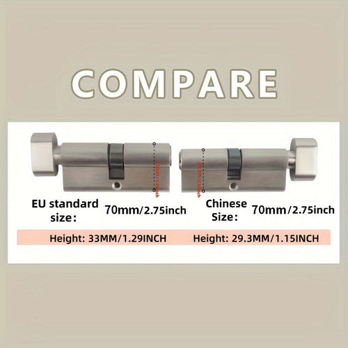 1 Piece Of European Standard Size, 70mm Length Knob Lock Cylinder, Lock Cylinder With 5 Keys, Suitable For Anti-Theft Doors, Office Doors, Stainless Steel Doors, Indoor Doors