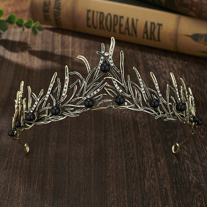 Retro Bridal Crown Alloy Minimalist Baroque Headband With Pearl Accents