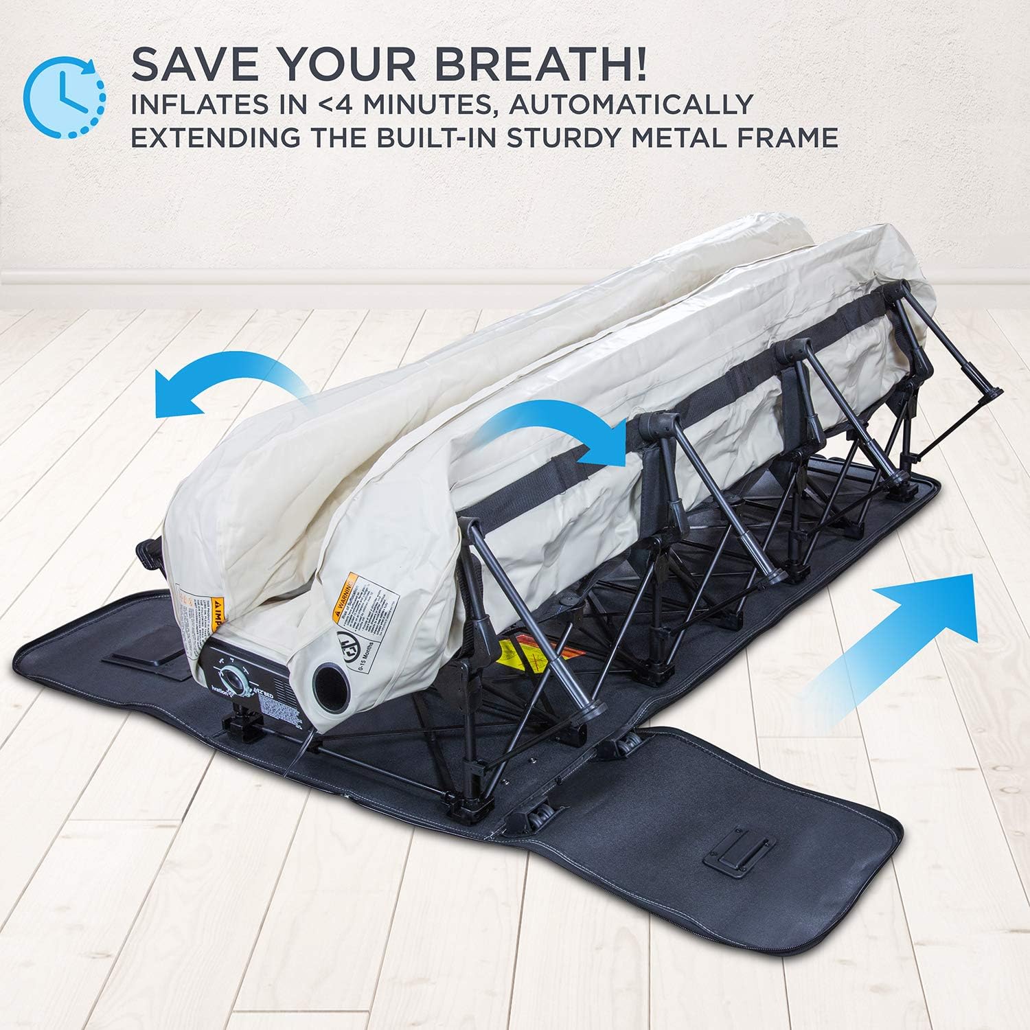 Ivation EZ-Bed (King) Air Mattress with Frame & Rolling Case, Self Inflatable, Blow Up Bed Auto Shut-Off, Comfortable Surface AirBed, Best for Guest, Travel, Vacation, Camping