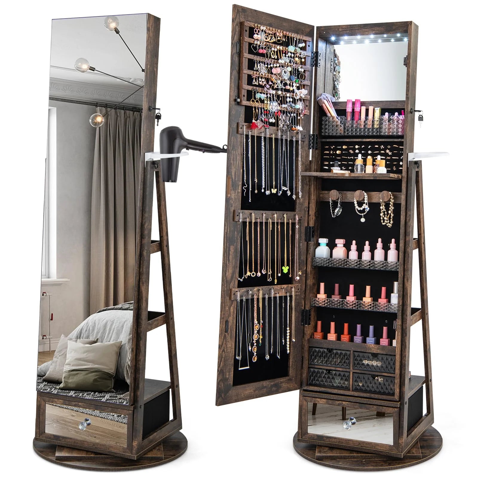 Giantex 360�� Swivel Jewelry Cabinet w/Full-Length Mirror