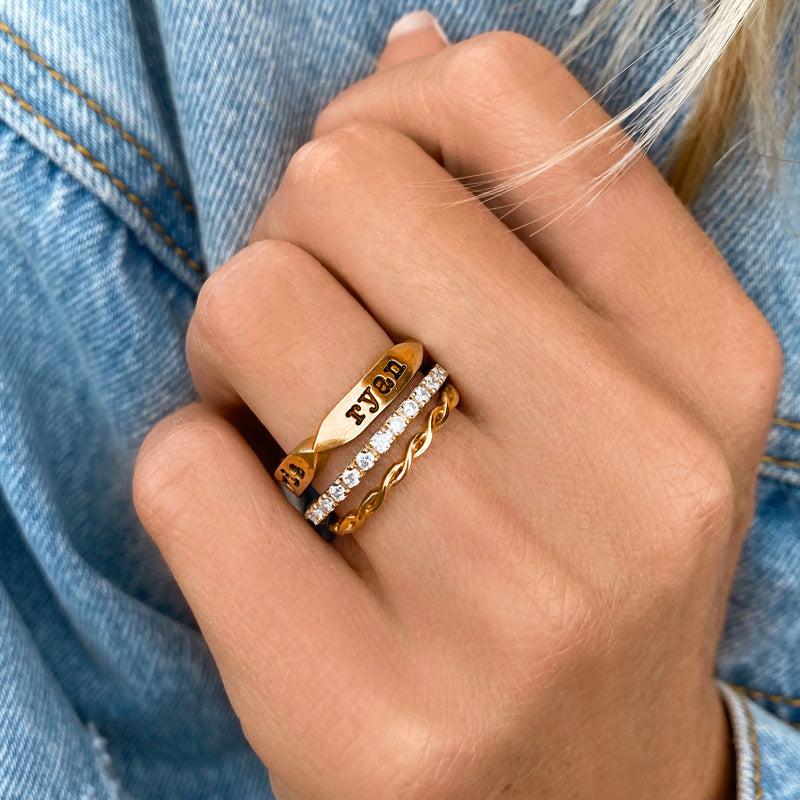 Personalized Fishing Net Stacked Ring With Name