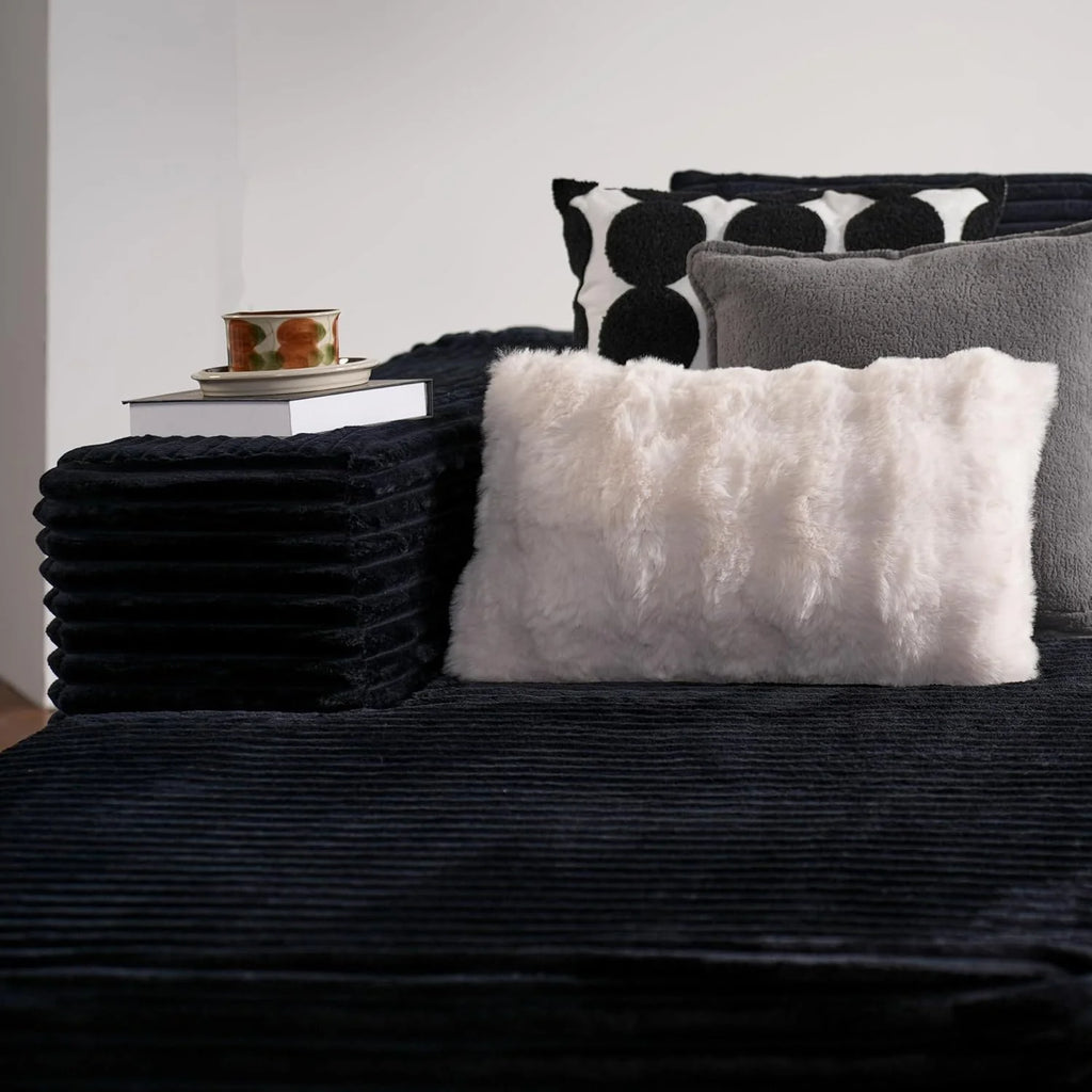 ovios 104" Cloud Sectional Couch with L-Shape Chaise,Modern Modular Sofa with Deep Seat, Upholstered Couches for Living Room Bedroom,No Assembly Required, Black (Corduroy Fabric)
