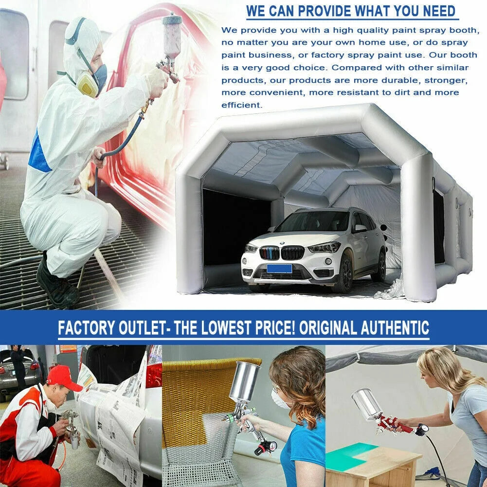 Portable Painting Tent Workstation Inflatable Spray Paint Booth 28x15x11FT with 2 Blowers 950W and 350W, with Filter System Tool Room for Garage Spraying Auto Parts Full-Size Car