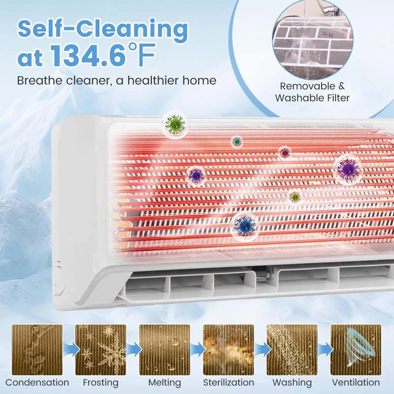18,000 BTU 21 SEER2 208-230V Wifi Enabled Mini-Split Air Conditioner with Alexa, Wall Mounted Ductless AC Unit Inverter Heat Pump System