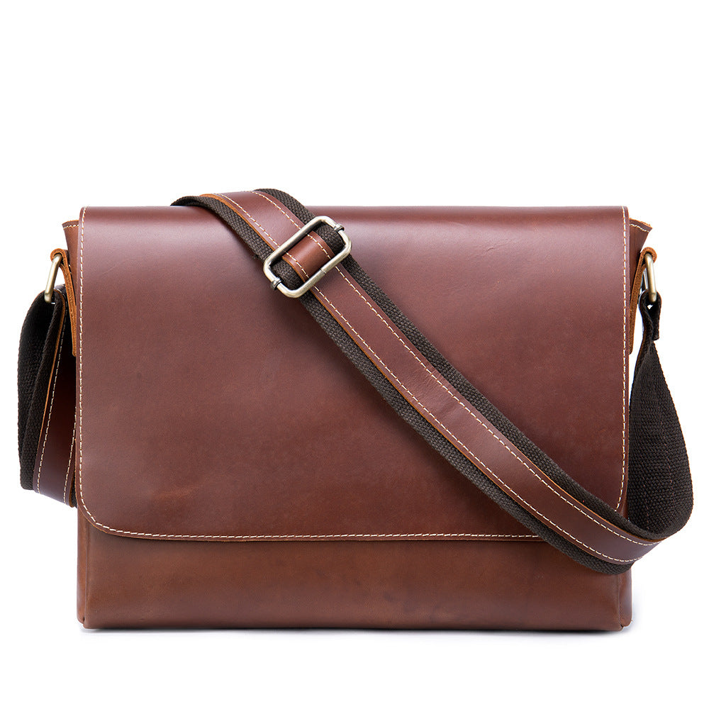 Genuine Leather Mens Shoulder Fashion Saddle Leather Crossbody Casual Messenger Bag