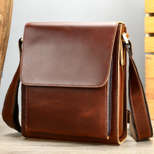 Genuine Leather Mens Shoulder Fashion Saddle Leather Crossbody Casual Messenger Bag