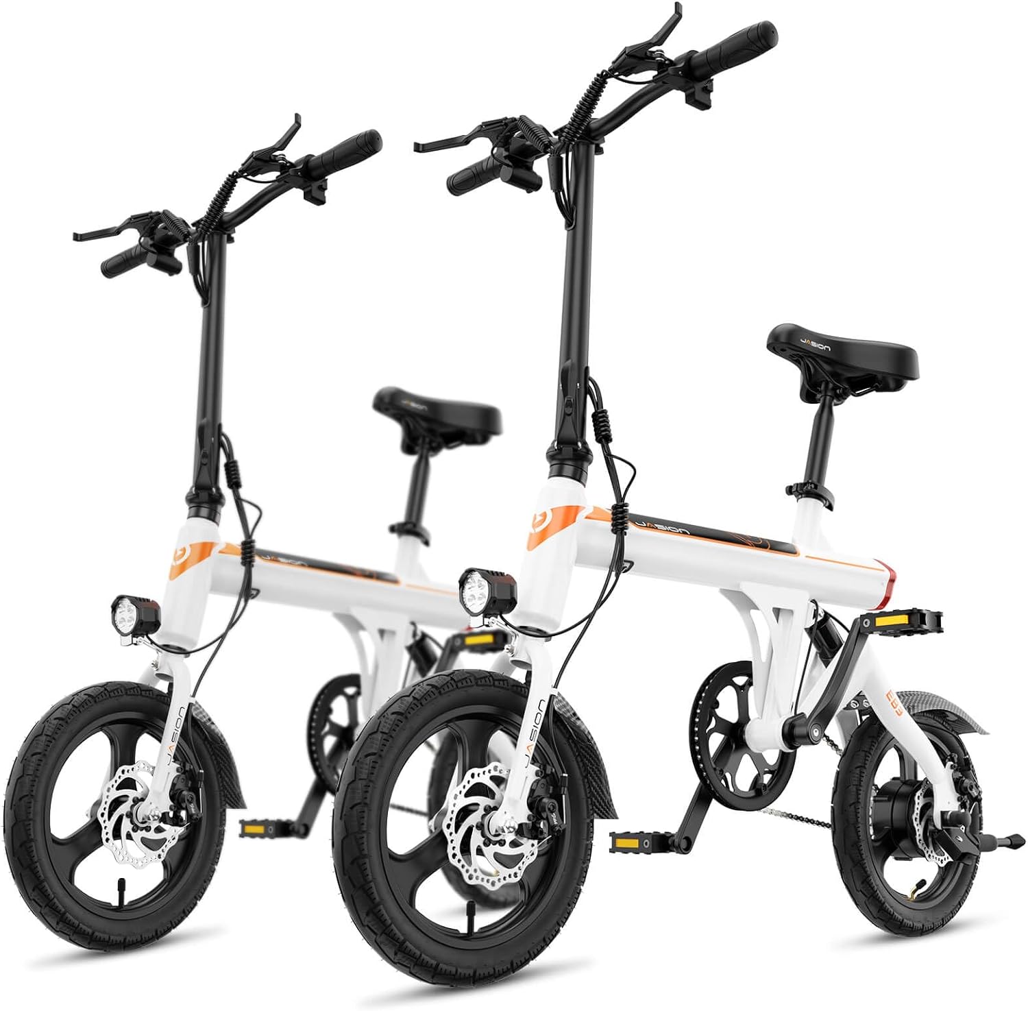 Jasion EB3 Electric Bike Adults 21mph, 500W Peak Motor, 270Wh Battery, Rear Suspension, 3 Levels Assist, 14" Folding Ebike for Adults and Teens, Complies to UL2849