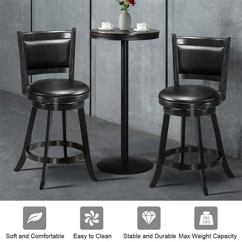 2-Pack 24" Wooden Counter Stools, 360° Swivel Bar Stools with Backs, Counter Height Stool, Upholstered Bar Chairs Dining Chairs