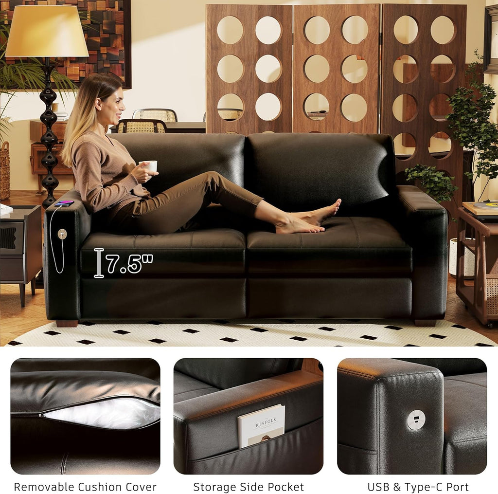 Hanherry 89" Sofa for Living Room, Modern Comfy Sofa with Medium Firm Seat Cushion, Removable Cover,Wide Armrest,USB/Type-C Port,Chenille Fabric Couches for Small Space,Apartment